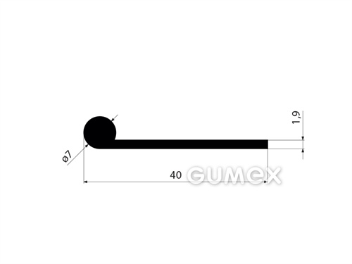 Gumový profil tvaru "P", 40x7/1,9mm, 70°ShA, EPDM, -40°C/+100°C, čierny